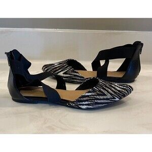 Rampage Womens Pointed Toe Zippered Back Size 7M Flats elastic Ankle Strap Shoes